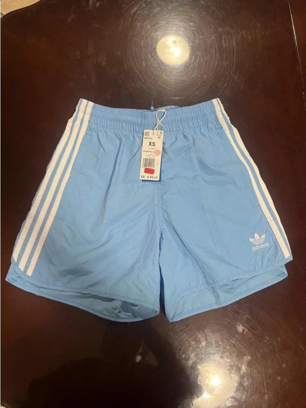 adidas Sky Blue Athletic Shorts with White Triple Stripes